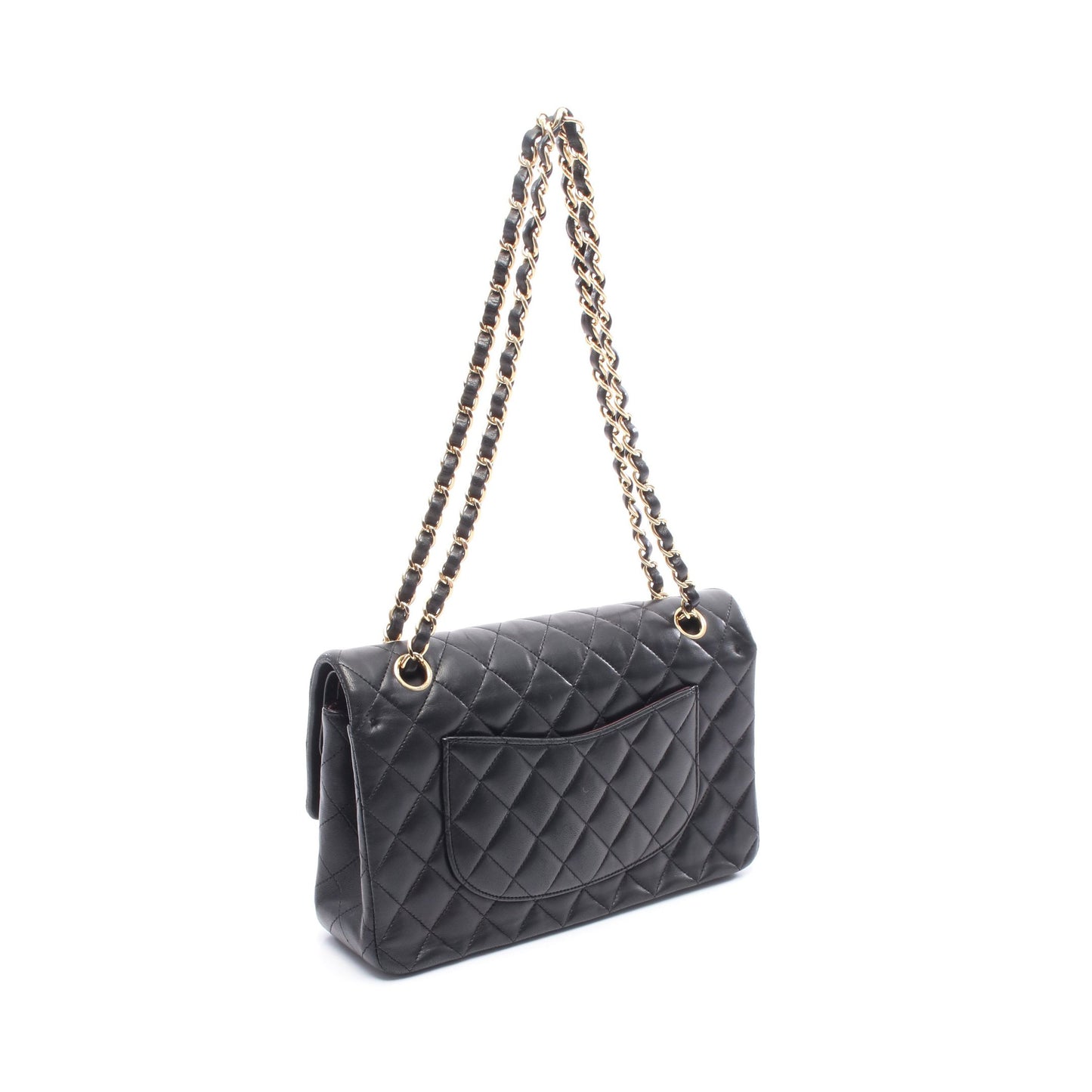 マトラッセ Wフラップ Wチェーンショルダーバッグ レザー ブラック ゴールド金具 シャネル バッグ CHANEL