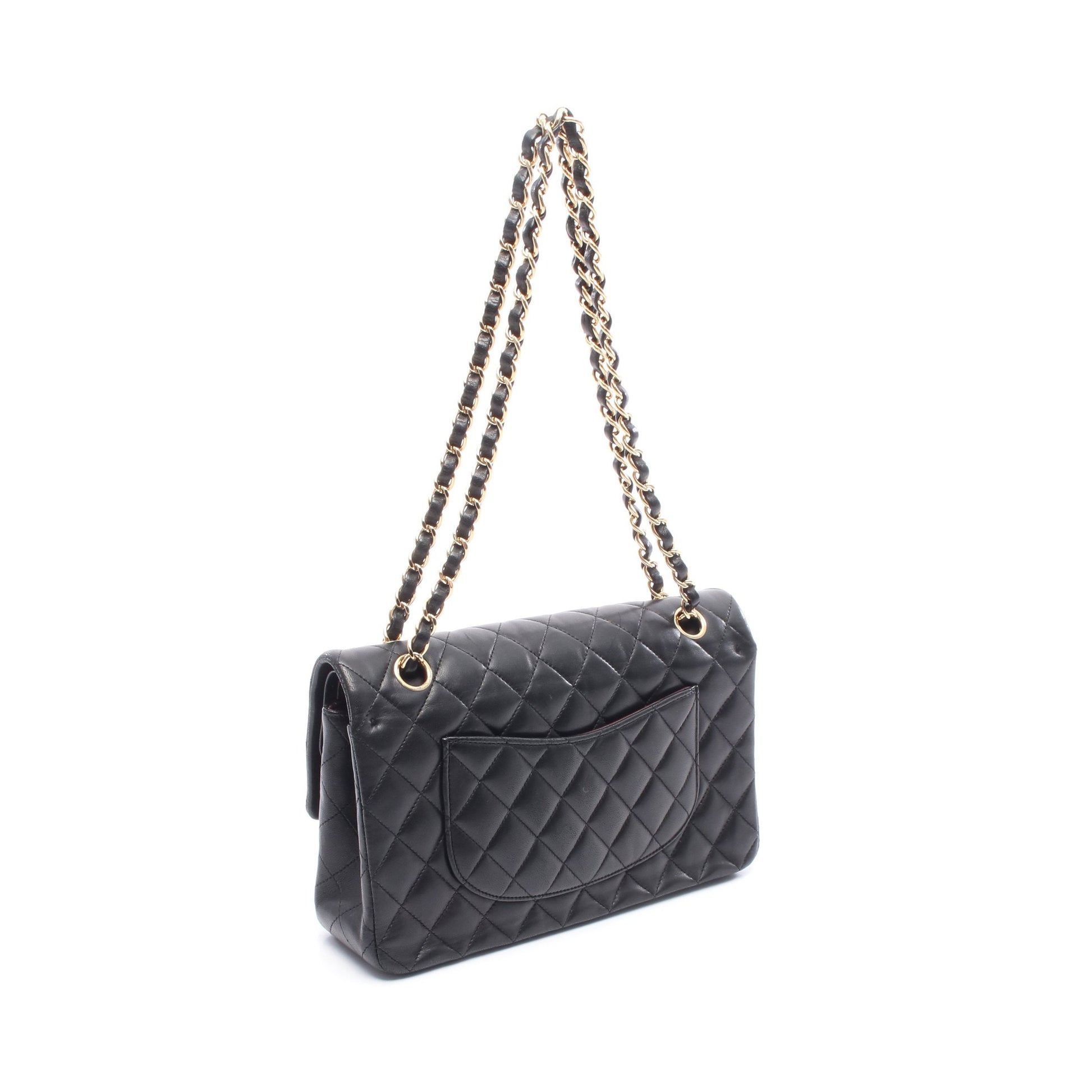 マトラッセ Wフラップ Wチェーンショルダーバッグ レザー ブラック ゴールド金具 シャネル バッグ CHANEL
