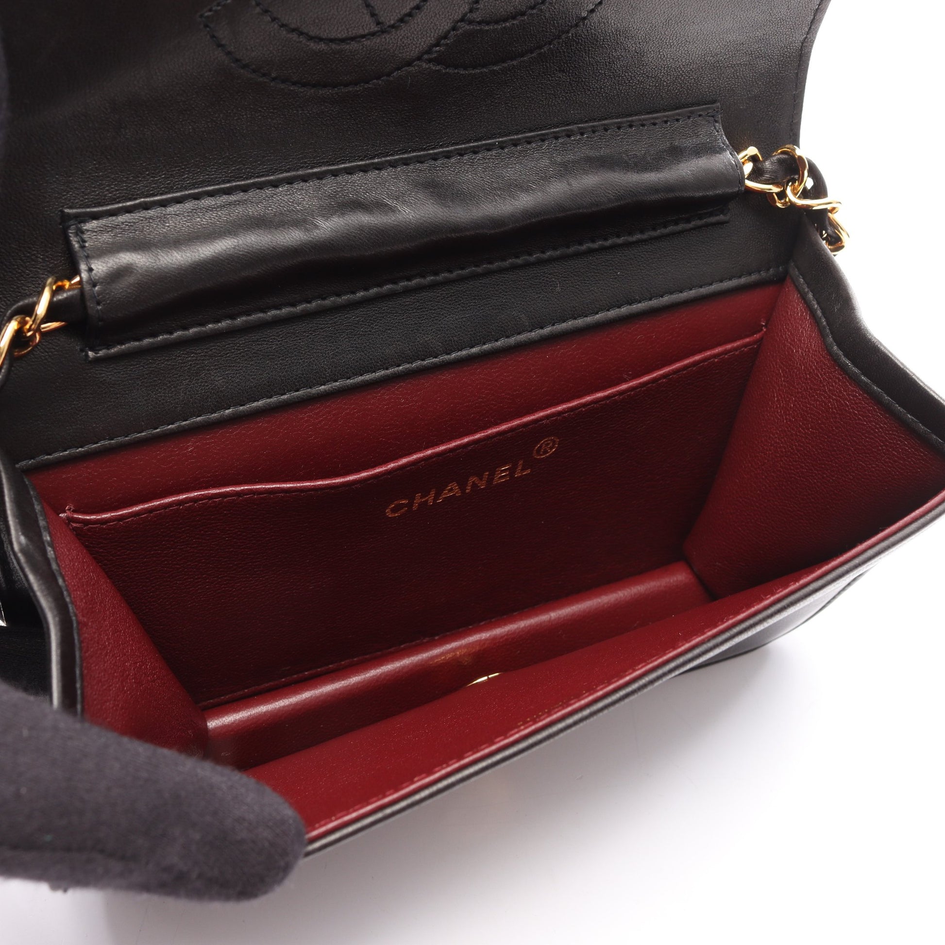 ミニマトラッセ フルフラップ チェーンショルダーバッグ ラムスキン ブラック ゴールド金具 シャネル バッグ CHANEL