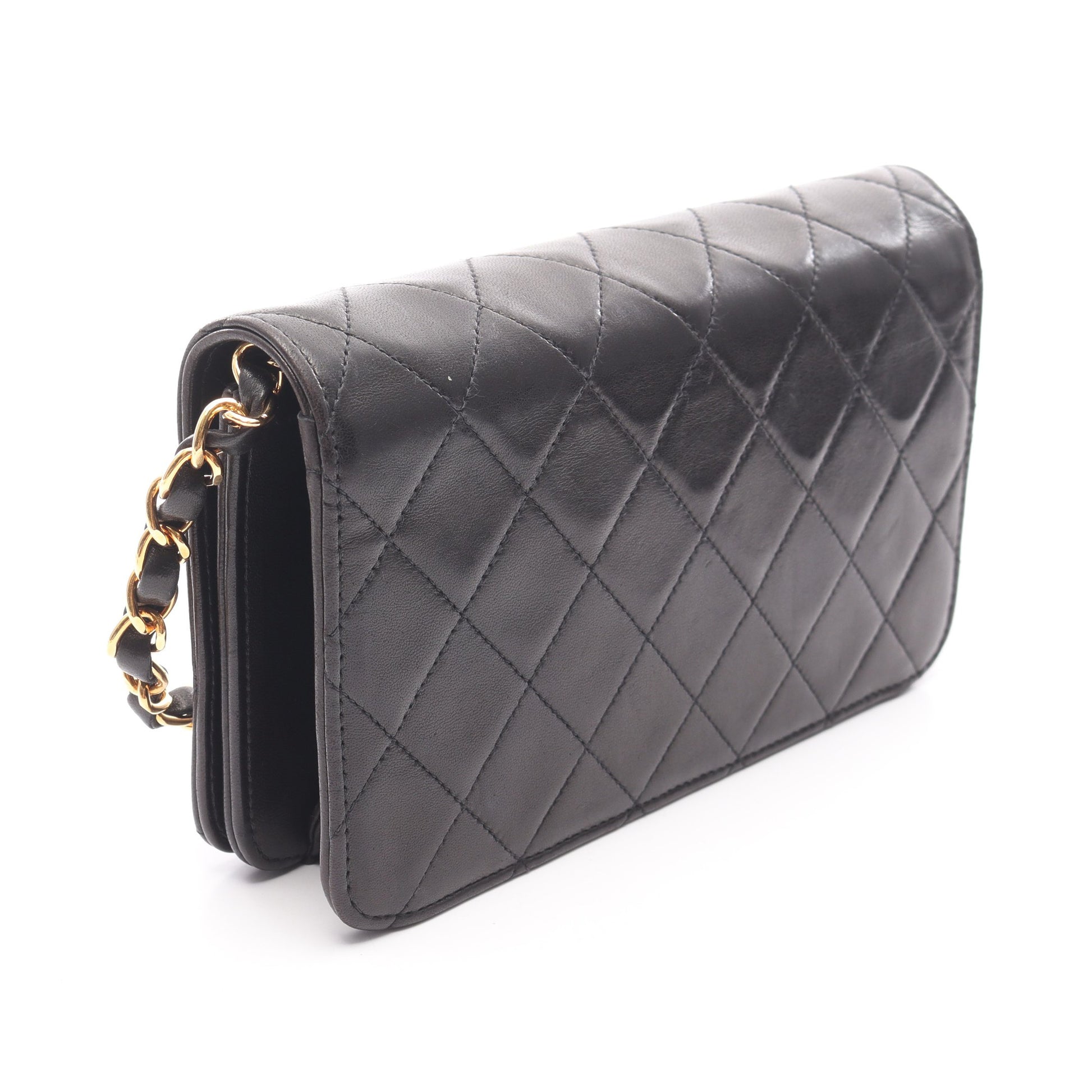 ミニマトラッセ フルフラップ チェーンショルダーバッグ ラムスキン ブラック ゴールド金具 シャネル バッグ CHANEL