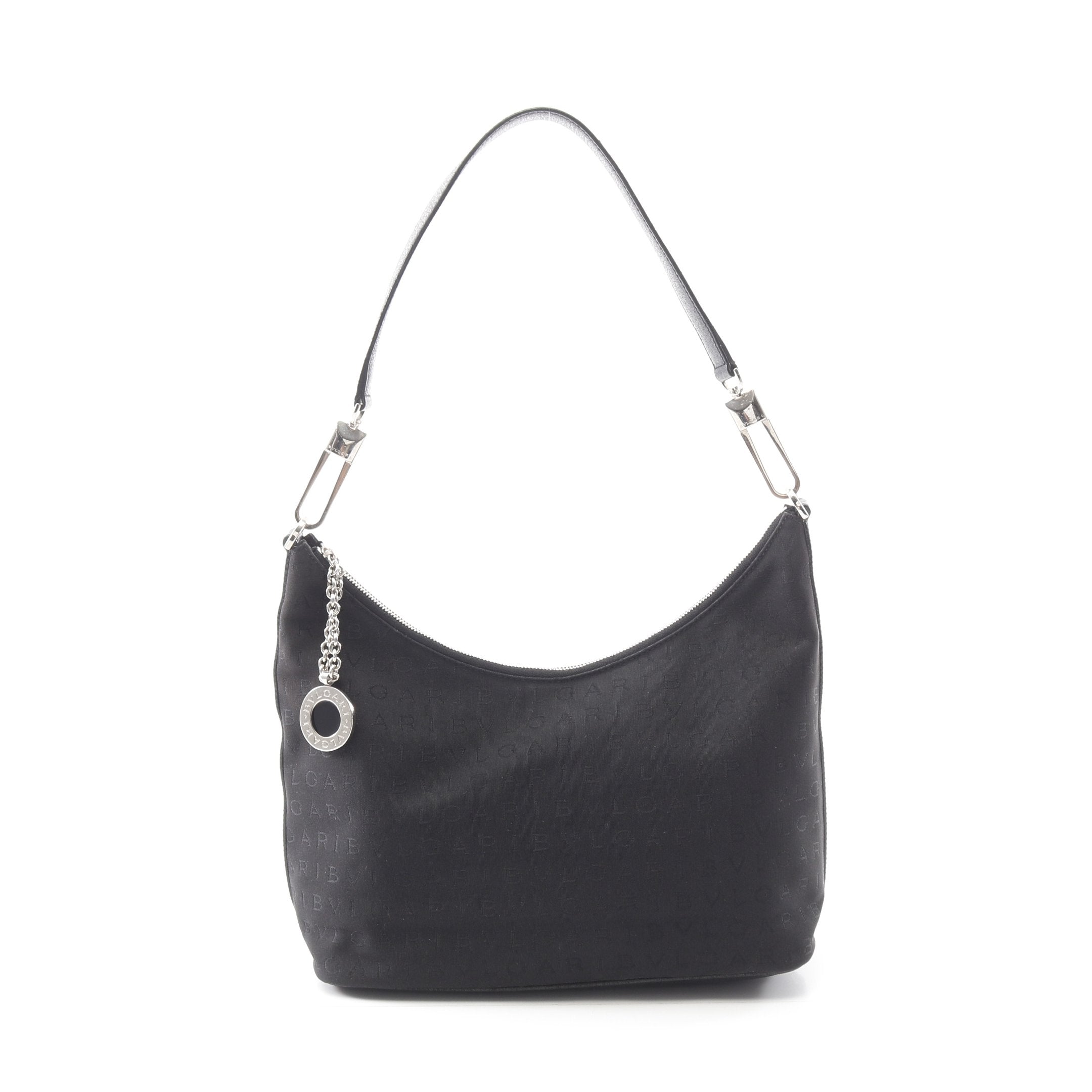 ブルガリ ロゴマニア ハンドバッグ ワンショルダーバッグ ブラック キャンバス レザー レディース BVLGARI 【中古】 ロゴマニア ワンショルダーバッグ キャンバス レザー ブラック