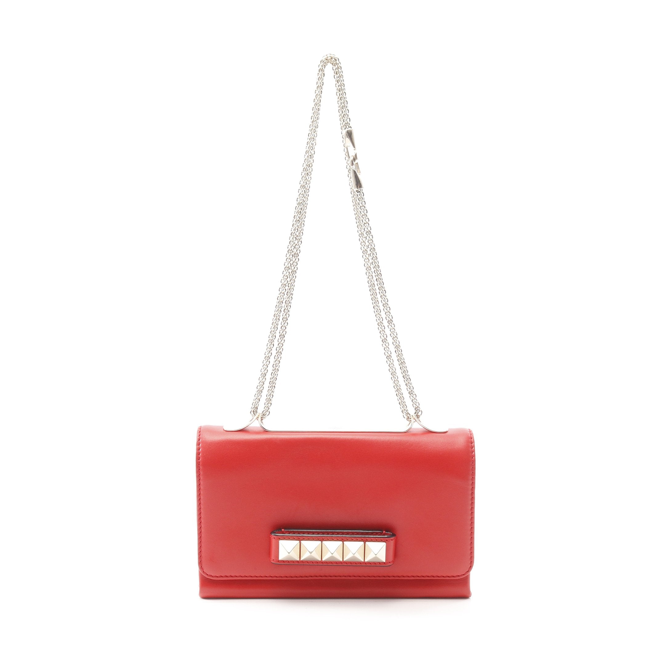 RED VALENTINO ブラック チェーンショルダーバッグ クラッチ チェーンショルダーバッグ レザー レッド ロックスタッズ