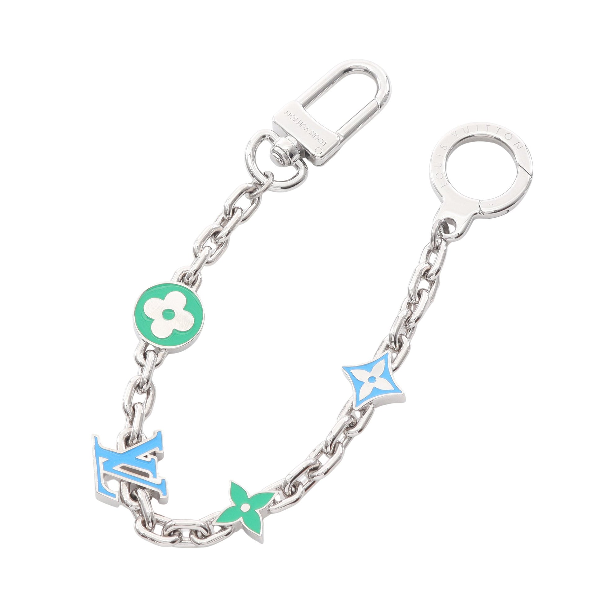 チェーンベルト モノグラムフラワー バッグチャーム シルバー グリーン  