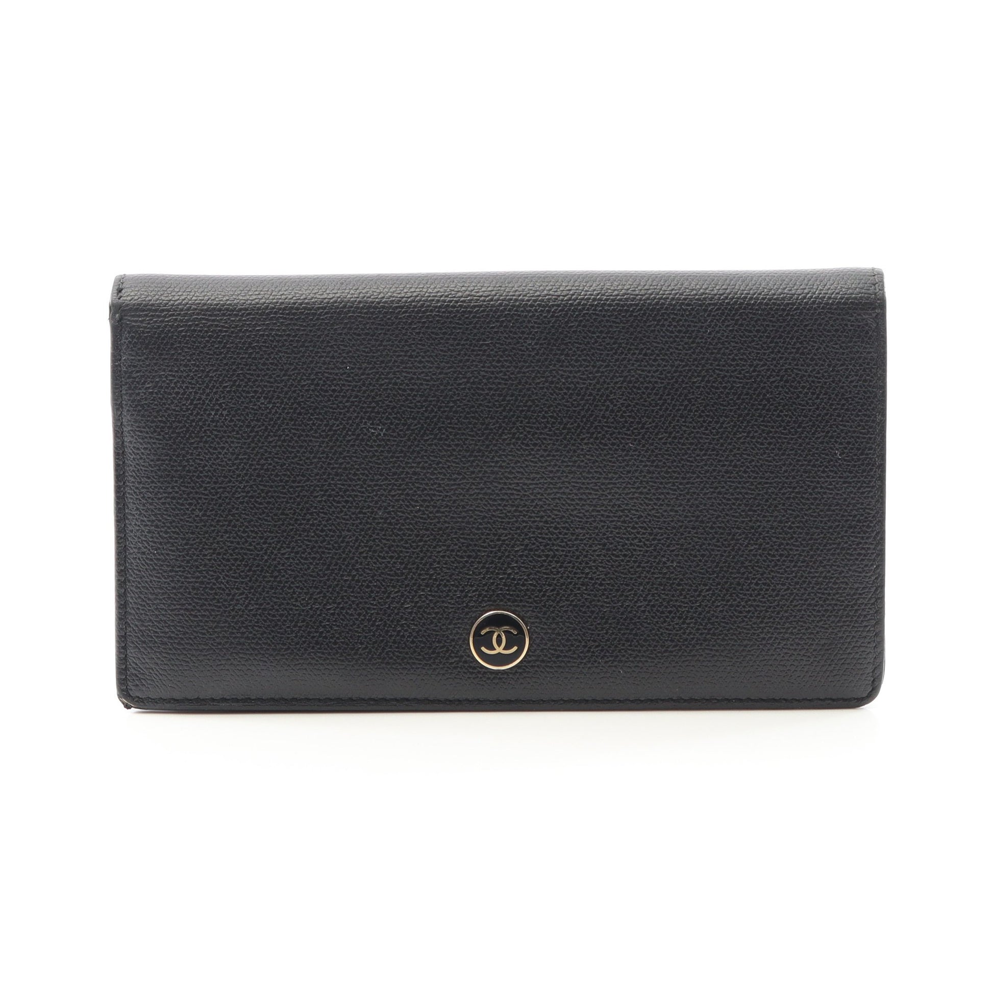 ココボタン 二つ折り長財布 レザー ブラック ゴールド金具 シャネル  