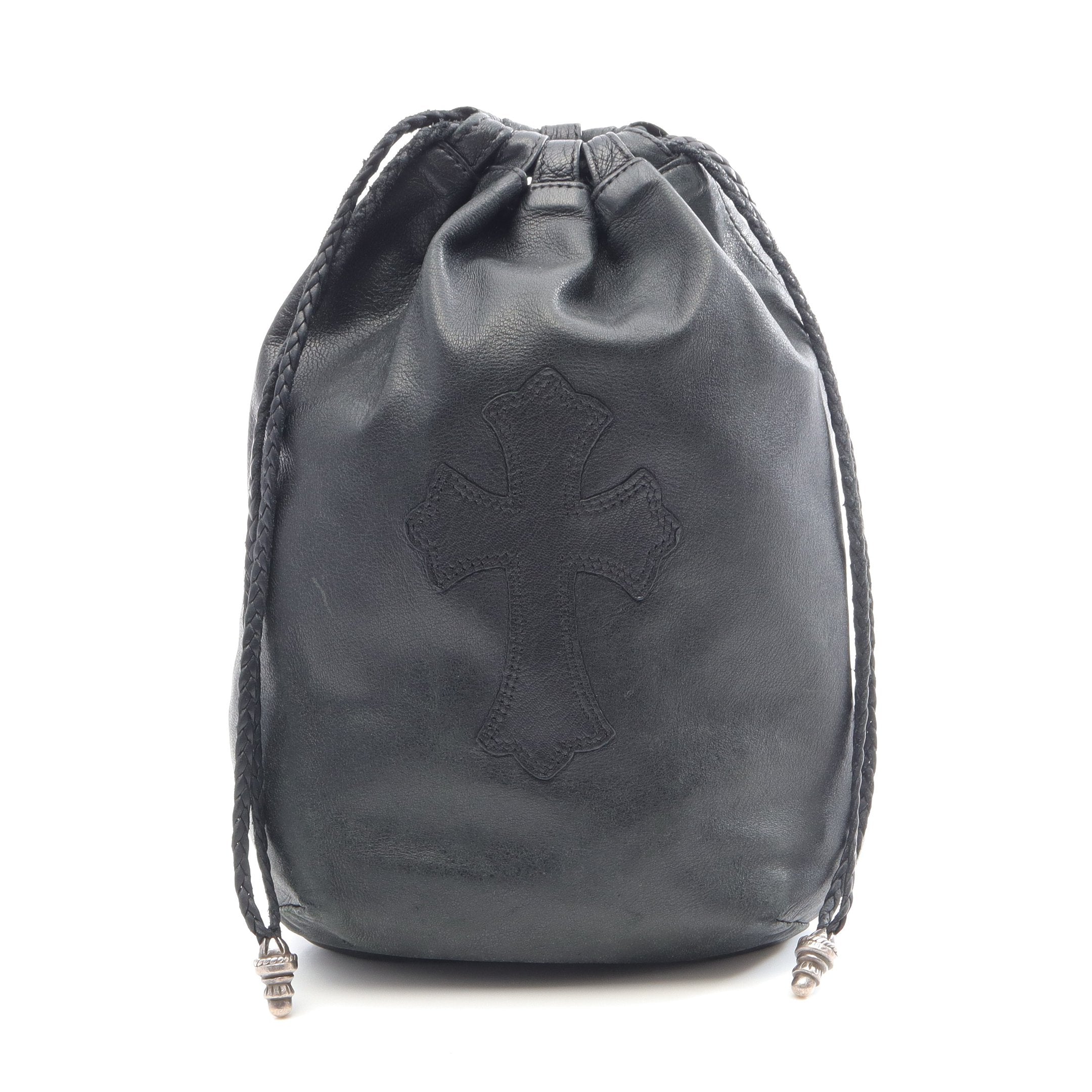 クロスパッチ ドローストリングサック 巾着 ポーチ レザー SV925