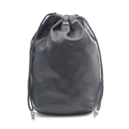 クロスパッチ ドローストリングサック 巾着 ポーチ レザー SV925 ブラック クロムハーツ