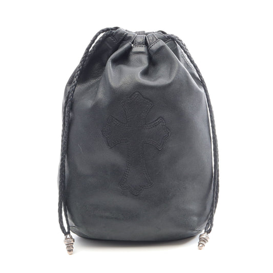 クロスパッチ ドローストリングサック 巾着 ポーチ レザー SV925 ブラック クロムハーツ