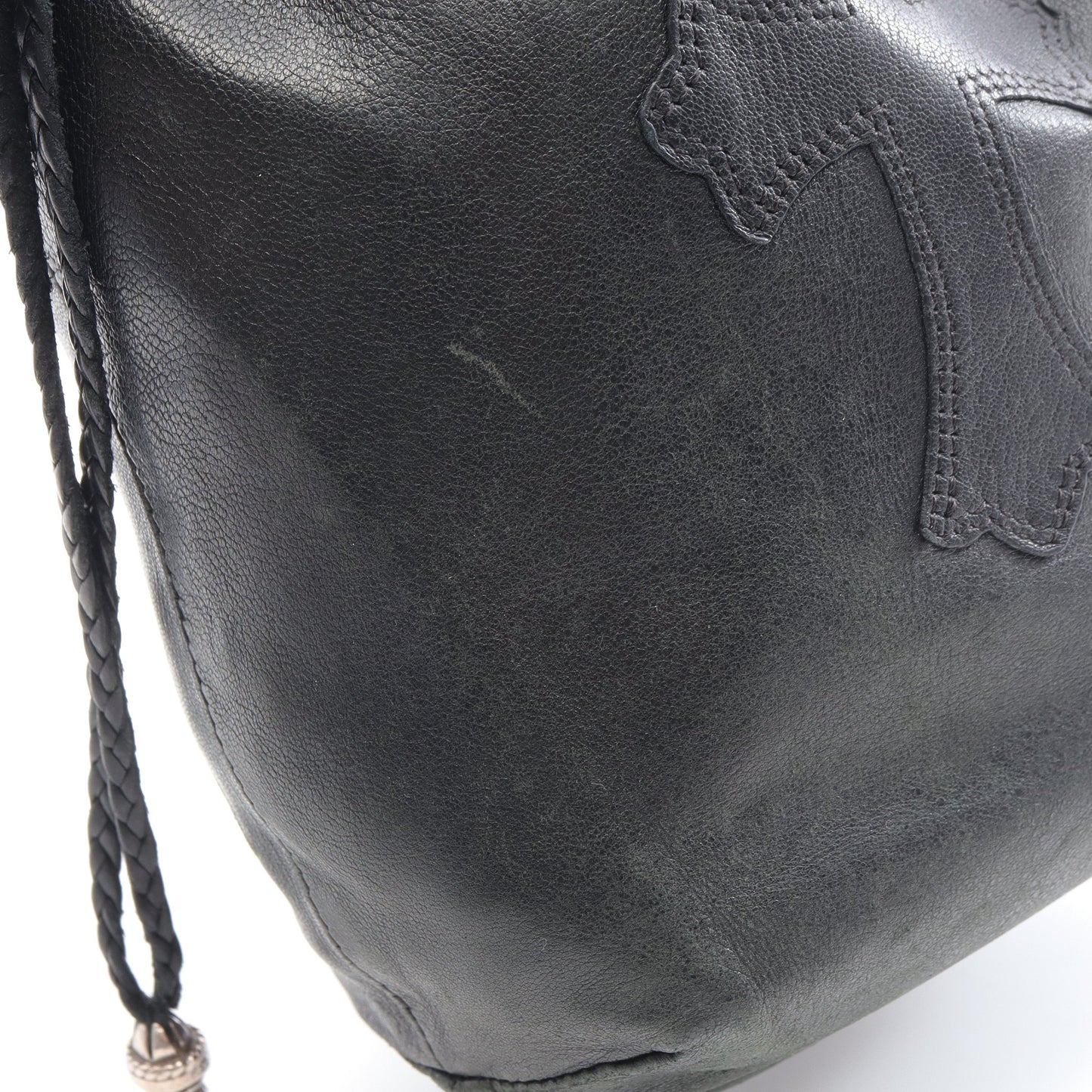 クロスパッチ ドローストリングサック 巾着 ポーチ レザー SV925 ブラック クロムハーツ