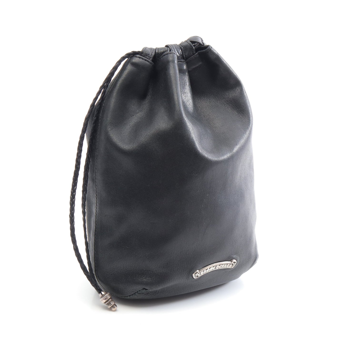 クロスパッチ ドローストリングサック 巾着 ポーチ レザー SV925 ブラック クロムハーツ