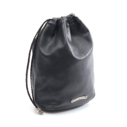 クロスパッチ ドローストリングサック 巾着 ポーチ レザー SV925 ブラック クロムハーツ