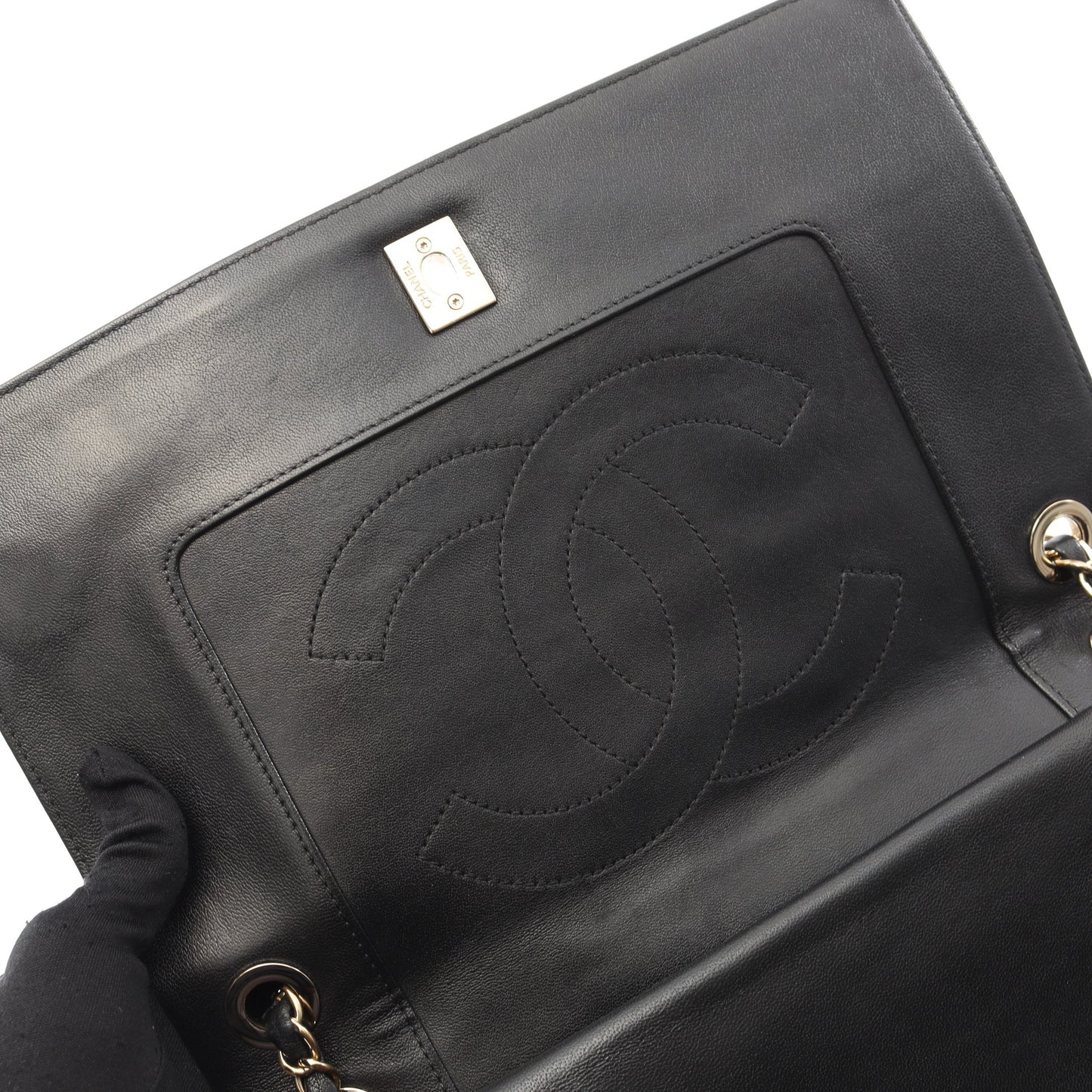 Vステッチ チェーンショルダーバッグ ラムスキン ブラック ゴールド金具 シャネル バッグ CHANEL