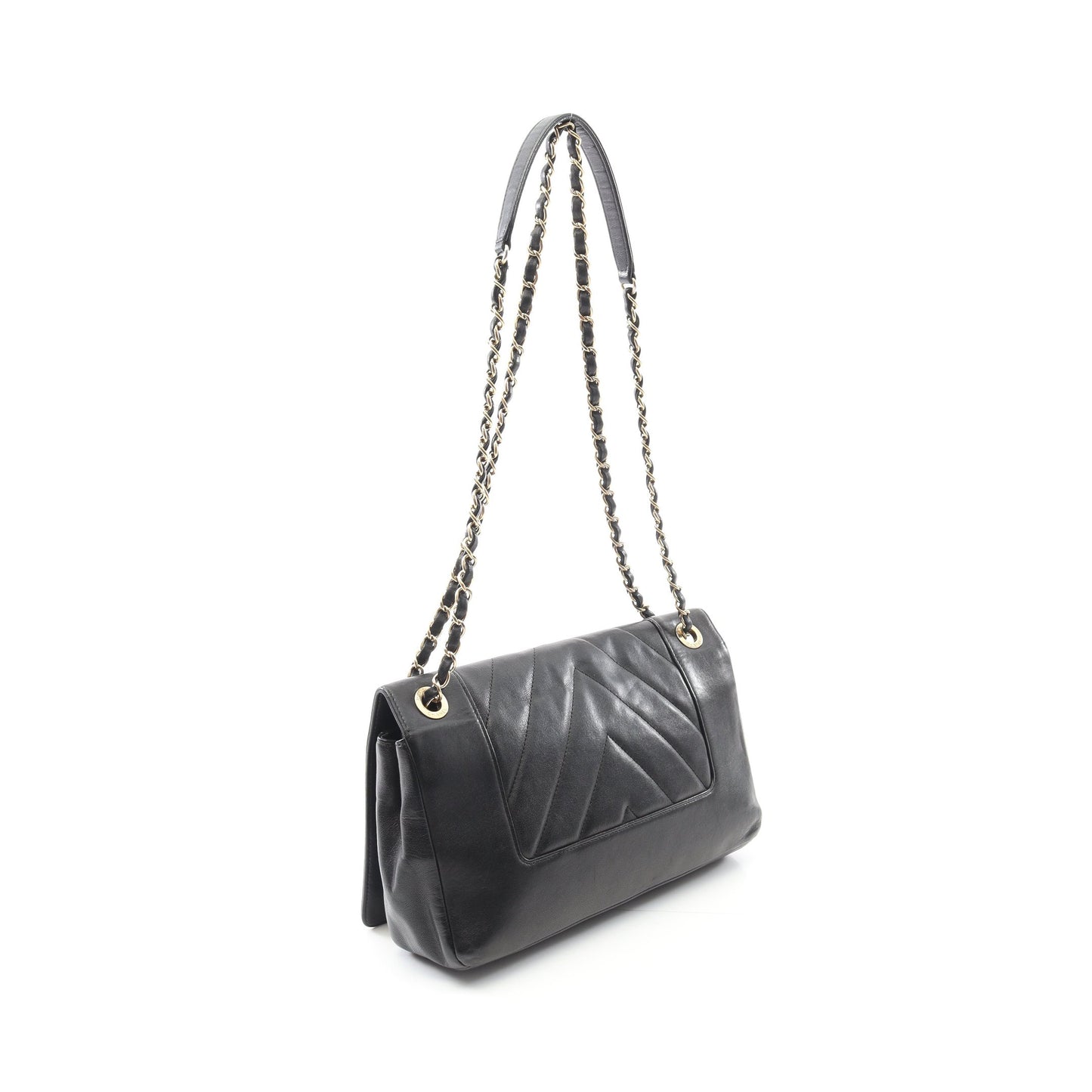 Vステッチ チェーンショルダーバッグ ラムスキン ブラック ゴールド金具 シャネル バッグ CHANEL