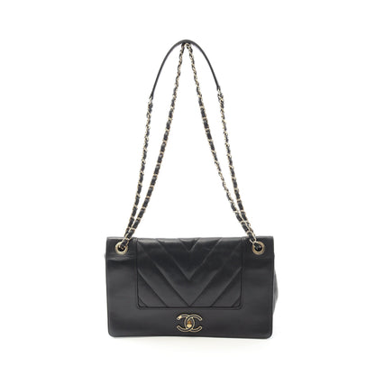 Vステッチ チェーンショルダーバッグ ラムスキン ブラック ゴールド金具 シャネル バッグ CHANEL