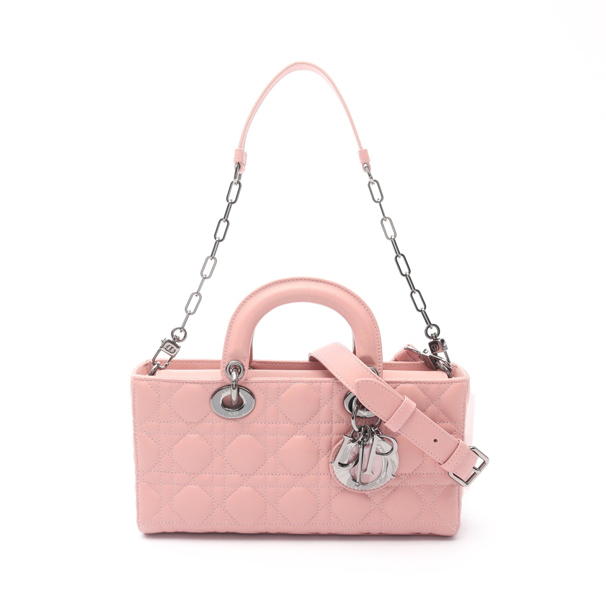 Lady D-Joy ミディアム カナージュ ハンドバッグ レザー コーラルピンク 3WAY クリスチャンディオール バッグ Christian Dior