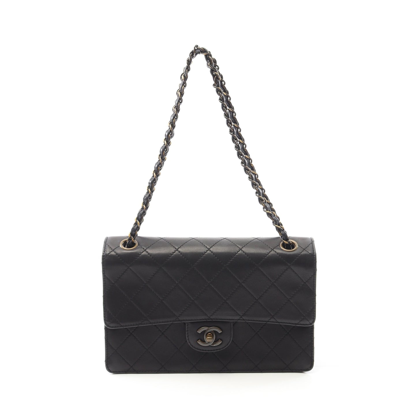 マトラッセ Wチェーンショルダーバッグ ラムスキン ブラック ゴールド金具 シャネル バッグ CHANEL