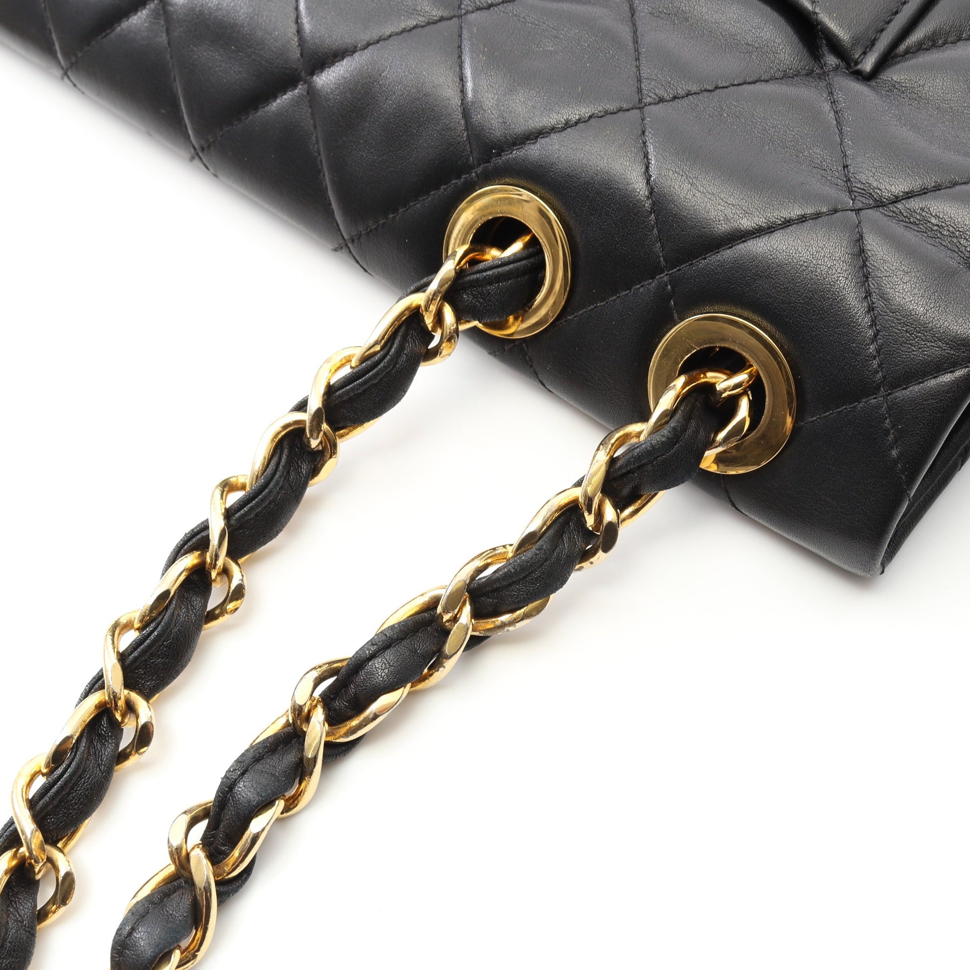 デカマトラッセ34 Wチェーンショルダーバッグ ラムスキン ブラック ゴールド金具 ヴィンテージ シャネル バッグ CHANEL