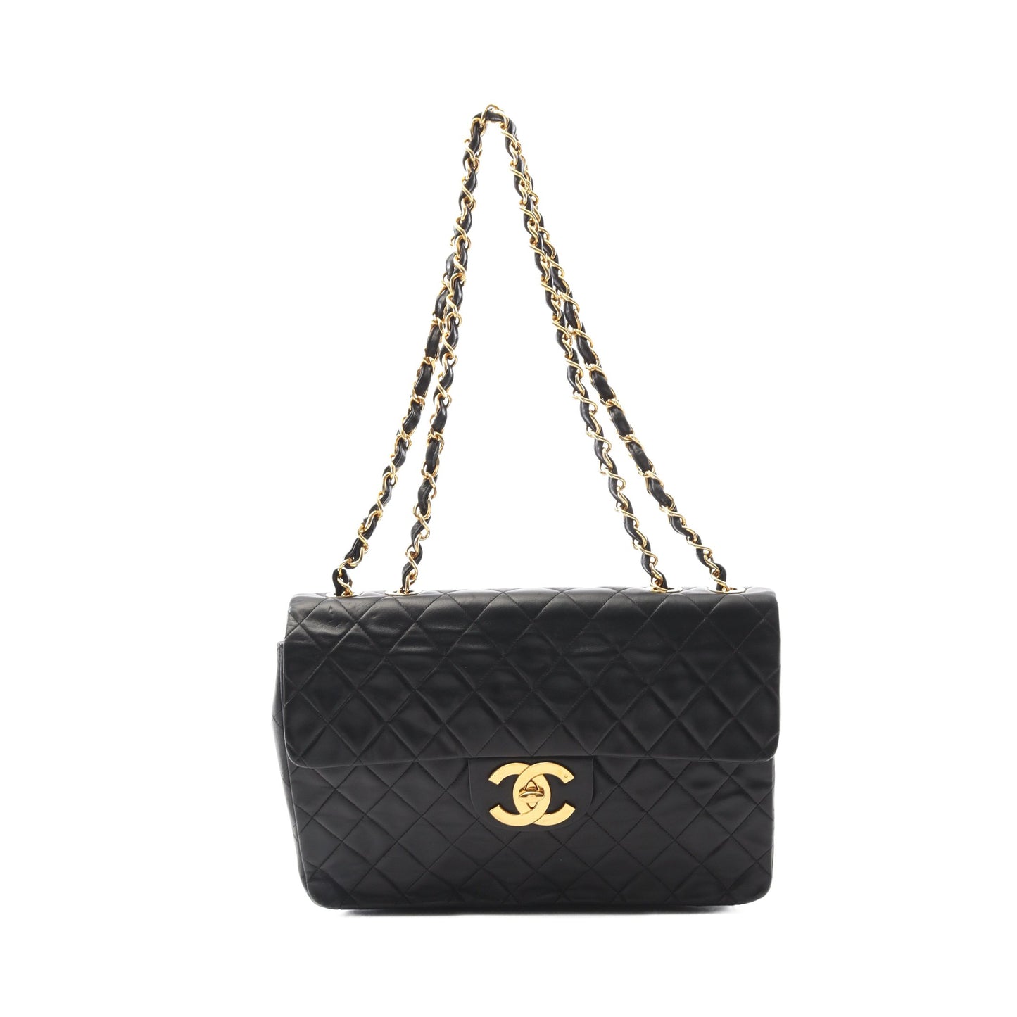 デカマトラッセ34 Wチェーンショルダーバッグ ラムスキン ブラック ゴールド金具 ヴィンテージ シャネル バッグ CHANEL