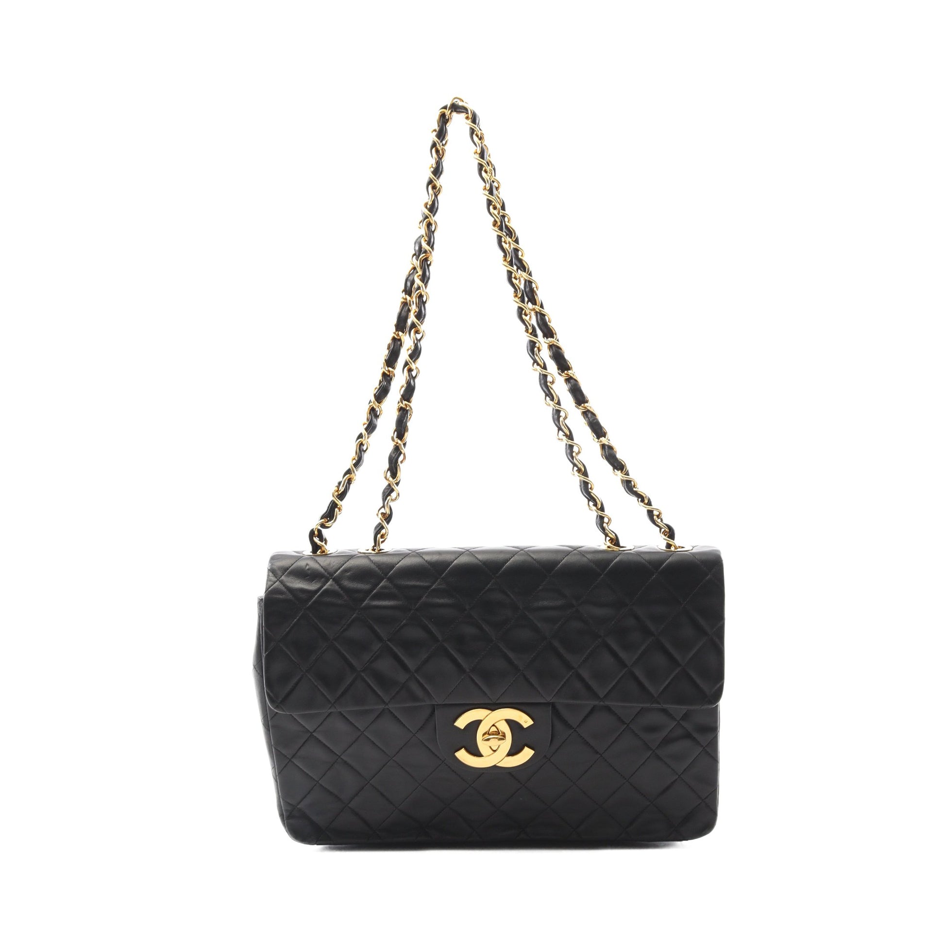 デカマトラッセ34 Wチェーンショルダーバッグ ラムスキン ブラック ゴールド金具 ヴィンテージ シャネル バッグ CHANEL