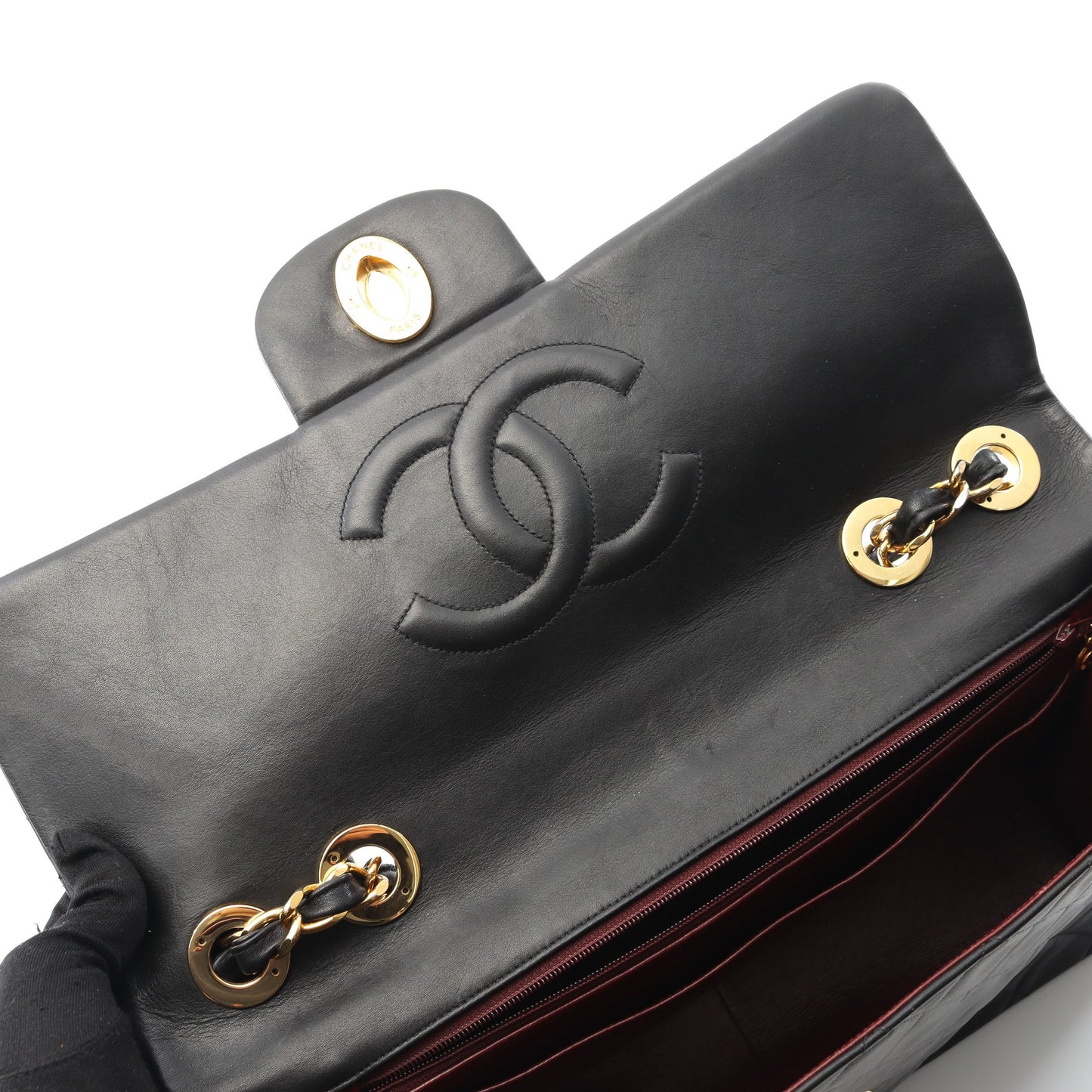 デカマトラッセ34 Wチェーンショルダーバッグ ラムスキン ブラック ゴールド金具 ヴィンテージ シャネル バッグ CHANEL