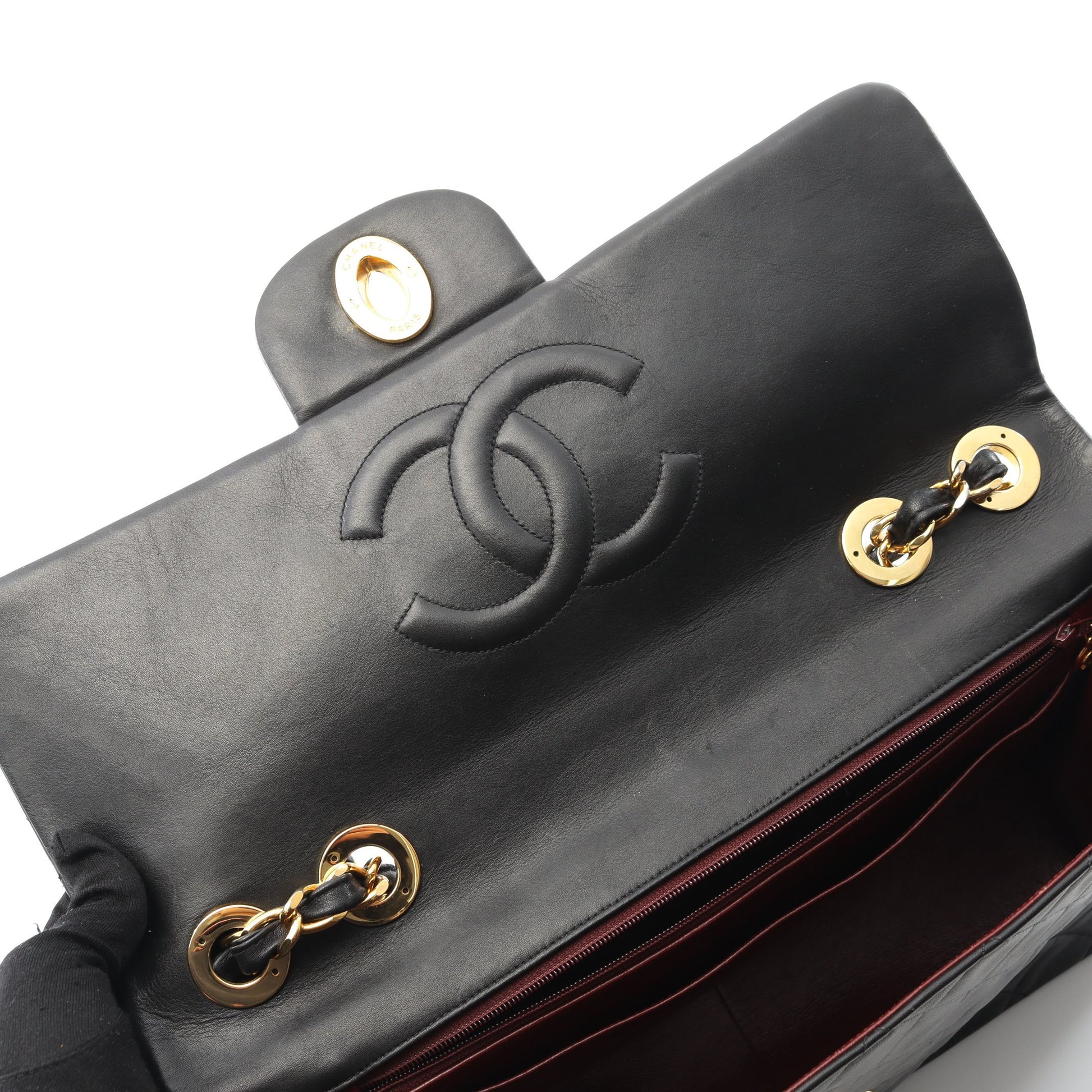 デカマトラッセ34 Wチェーンショルダーバッグ ラムスキン ブラック ゴールド金具 ヴィンテージ シャネル バッグ CHANEL