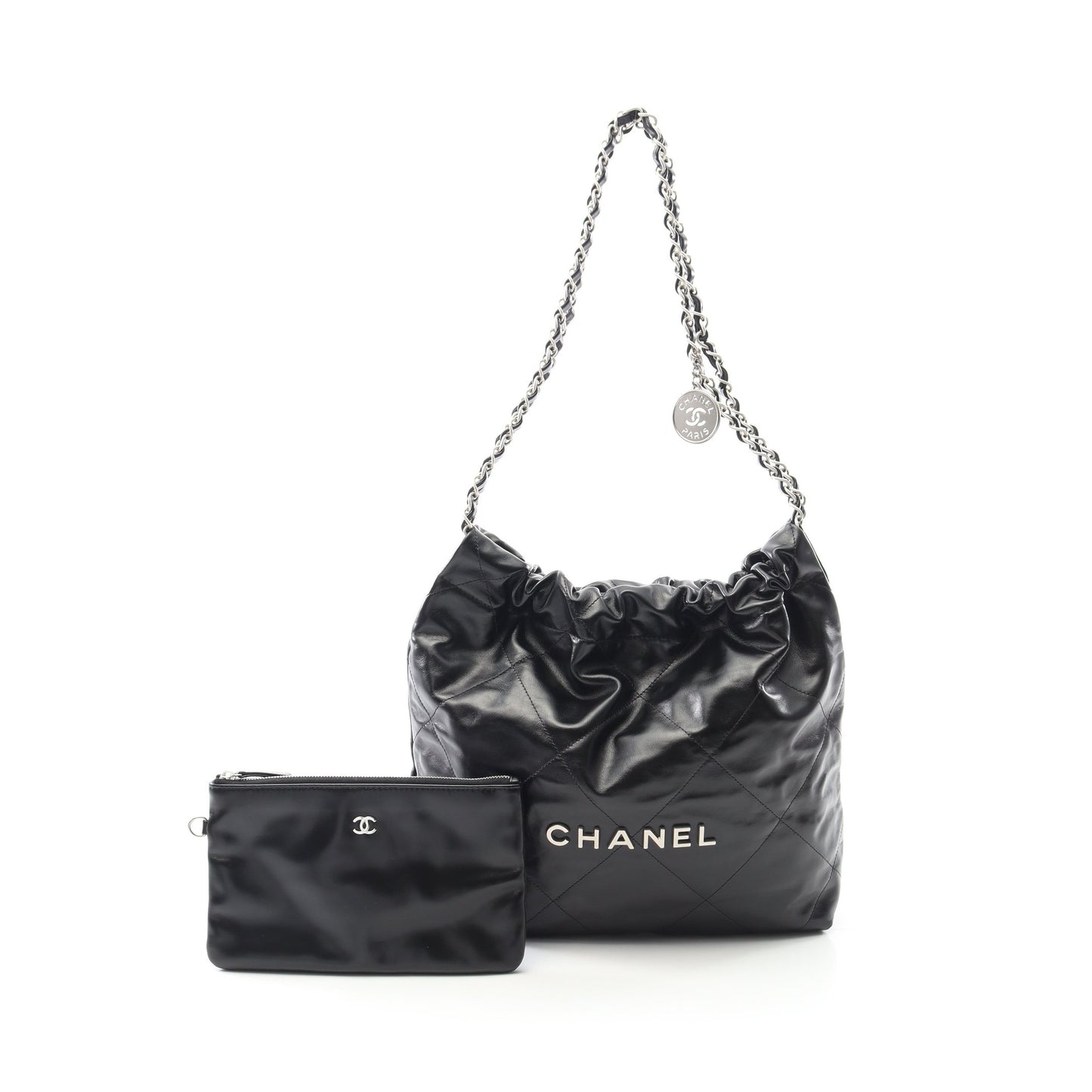 マトラッセ シャネル22 スモール チェーンショルダーバッグ レザー ブラック シルバー金具 シャネル バッグ CHANEL