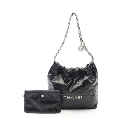 マトラッセ シャネル22 スモール チェーンショルダーバッグ レザー ブラック シルバー金具 シャネル バッグ CHANEL