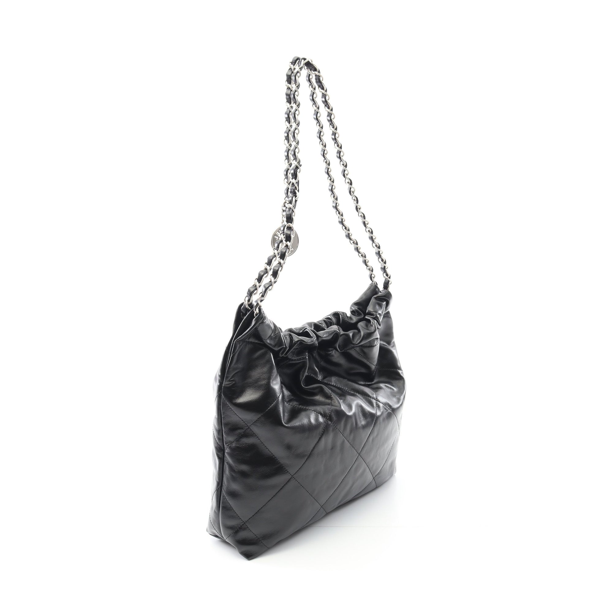 マトラッセ シャネル22 スモール チェーンショルダーバッグ レザー ブラック シルバー金具 シャネル バッグ CHANEL