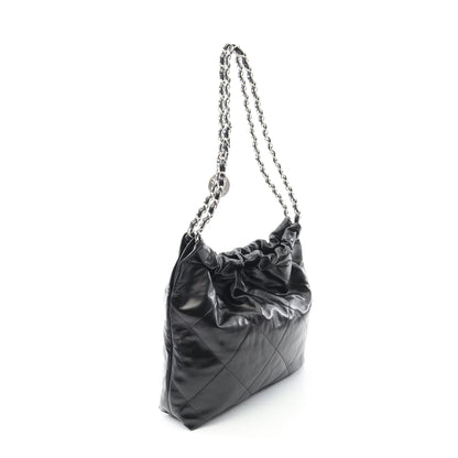 マトラッセ シャネル22 スモール チェーンショルダーバッグ レザー ブラック シルバー金具 シャネル バッグ CHANEL