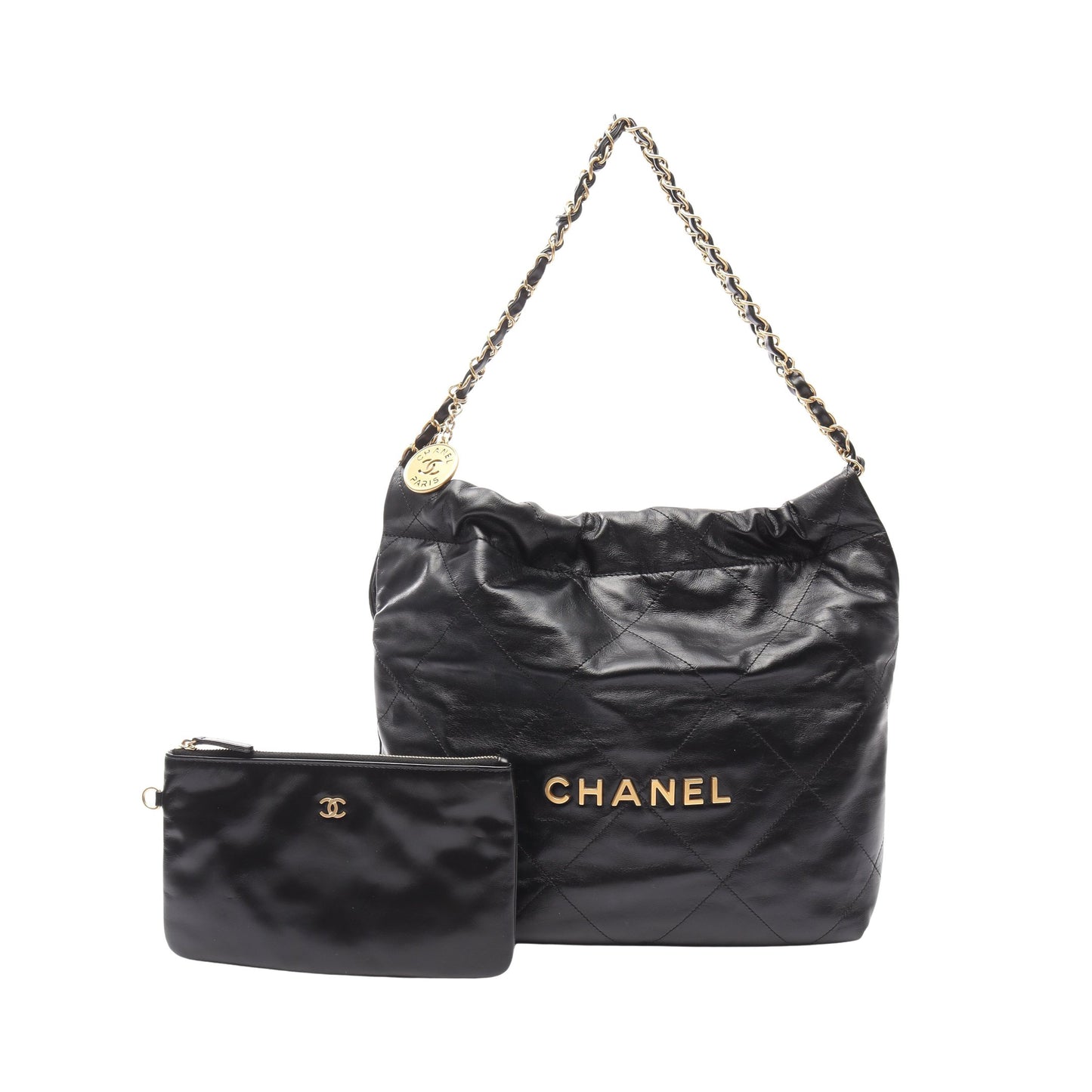 マトラッセ シャネル22 スモール チェーンショルダーバッグ レザー ブラック ゴールド金具 シャネル バッグ CHANEL