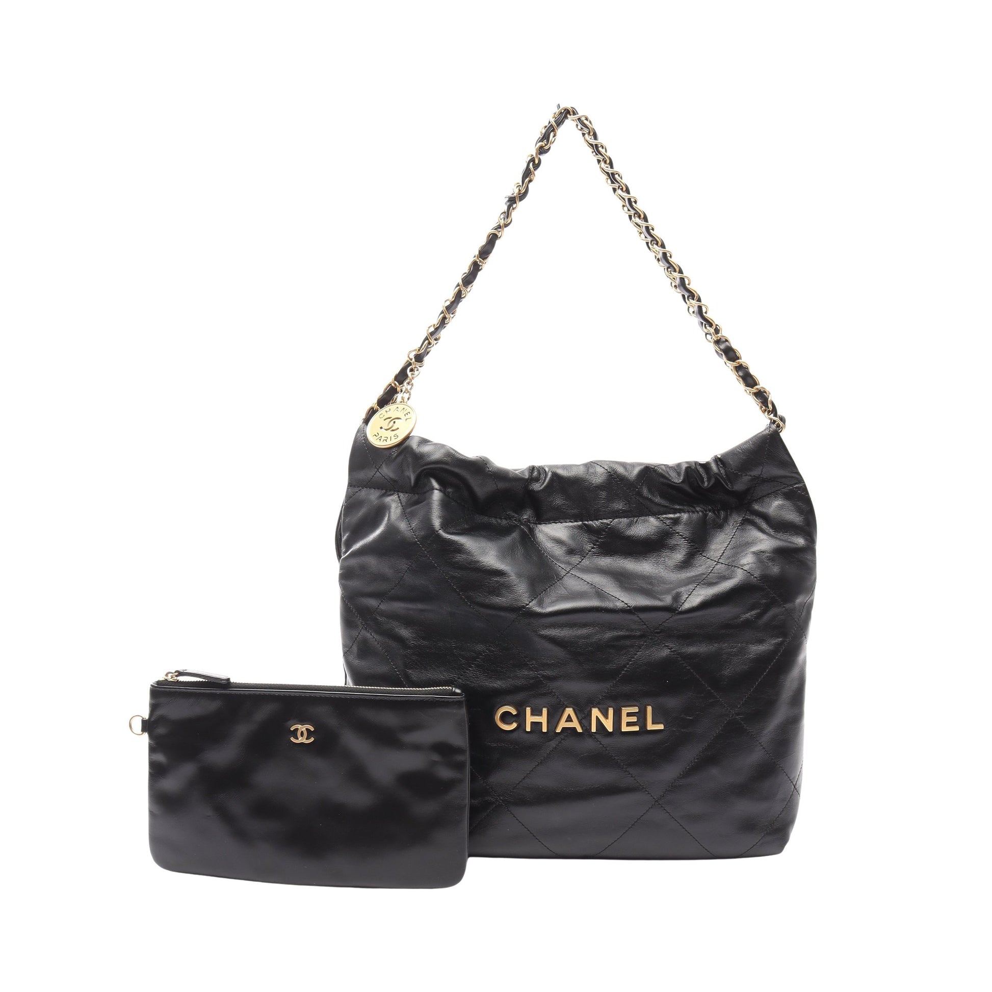 マトラッセ シャネル22 スモール チェーンショルダーバッグ レザー ブラック ゴールド金具 シャネル バッグ CHANEL