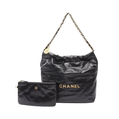 マトラッセ シャネル22 スモール チェーンショルダーバッグ レザー ブラック ゴールド金具 シャネル バッグ CHANEL