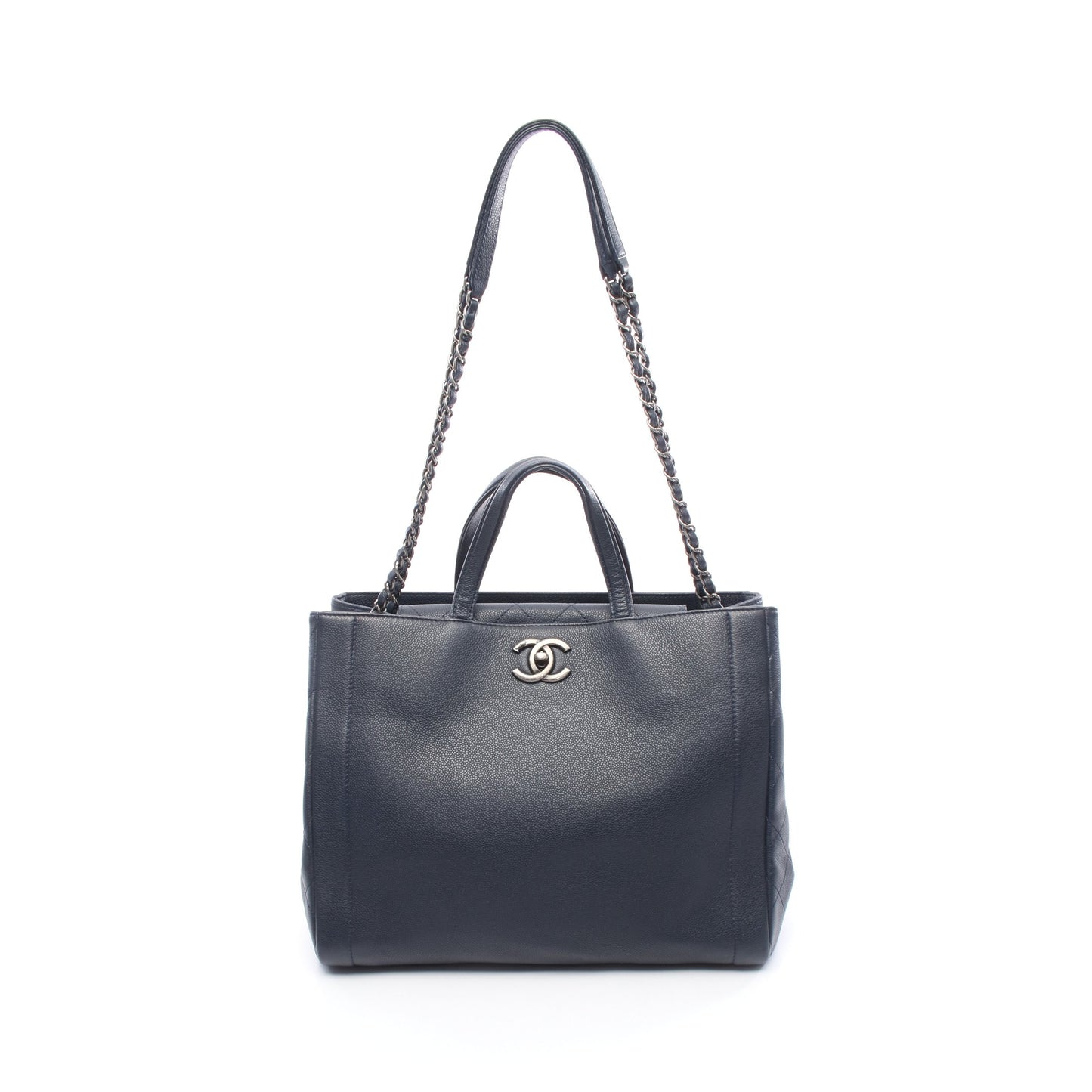 マトラッセ ココマーク チェーンショルダーバッグ レザー ネイビー シルバー金具 シャネル バッグ CHANEL