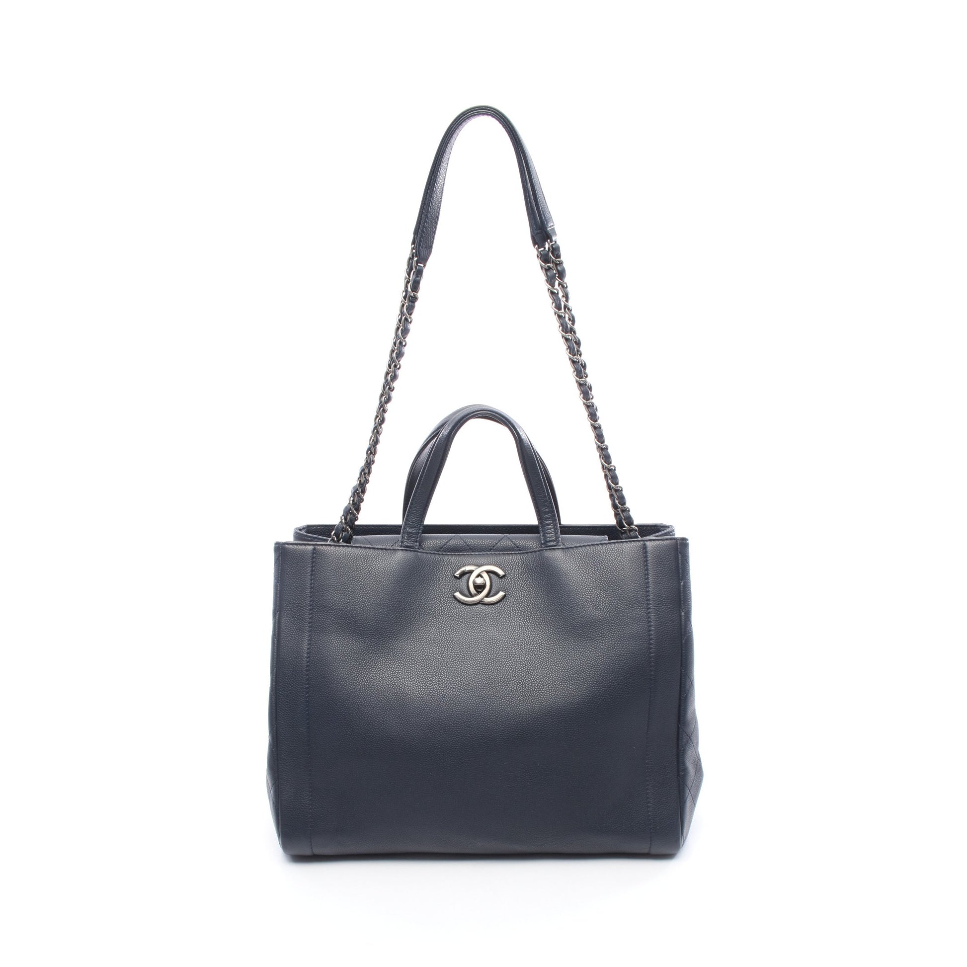 マトラッセ ココマーク チェーンショルダーバッグ レザー ネイビー シルバー金具 シャネル バッグ CHANEL
