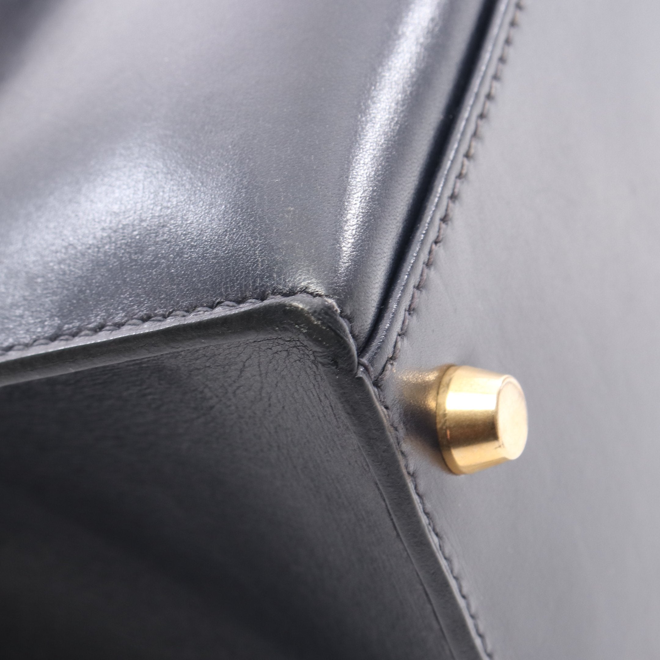 ケリー32 ブルーインディゴ ハンドバッグ ボックスカーフ ネイビー