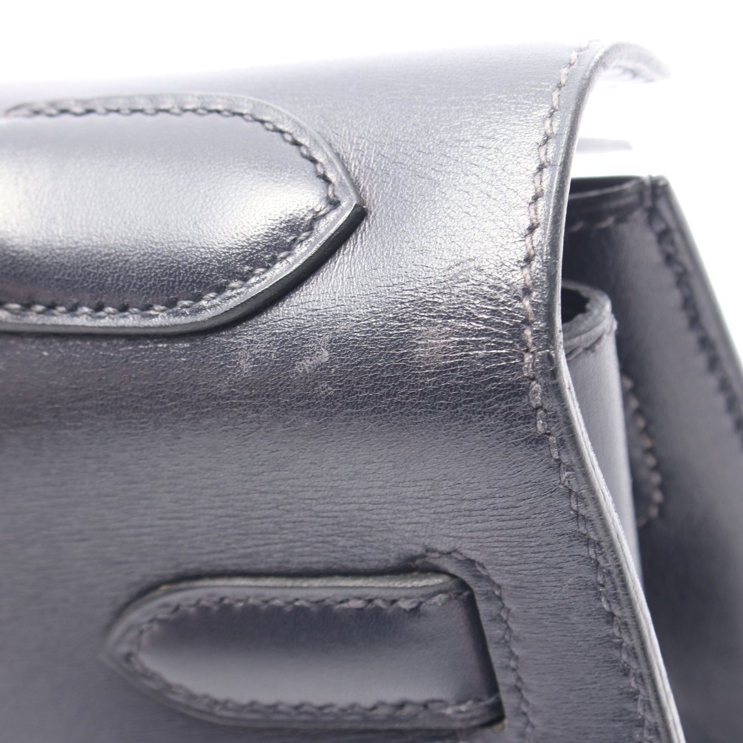 ケリー32 ブルーインディゴ ハンドバッグ ボックスカーフ ネイビー ゴールド金具 外縫い 2WAY □B刻印 エルメス バッグ HERMES