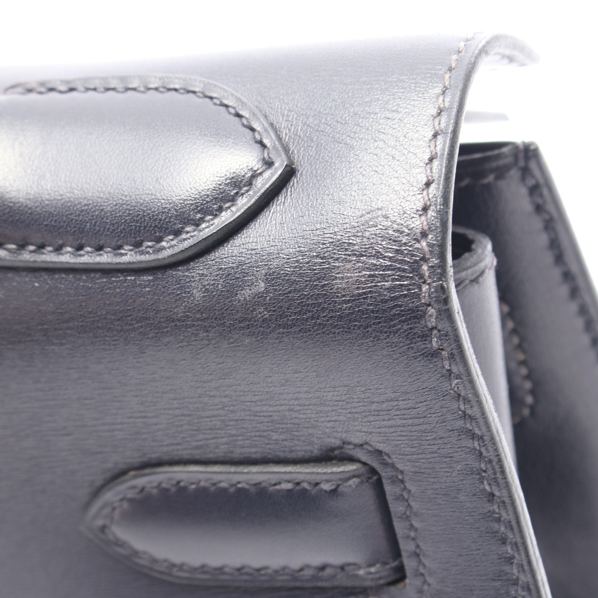 ケリー32 ブルーインディゴ ハンドバッグ ボックスカーフ ネイビー ゴールド金具 外縫い 2WAY □B刻印 エルメス バッグ HERMES