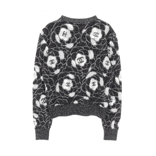 カメリア ココマーク ニット クルーネック ビスコース ブラック シルバー シャネル トップス CHANEL