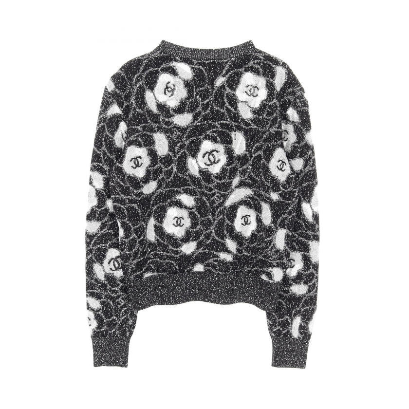 カメリア ココマーク ニット クルーネック ビスコース ブラック シルバー シャネル トップス CHANEL