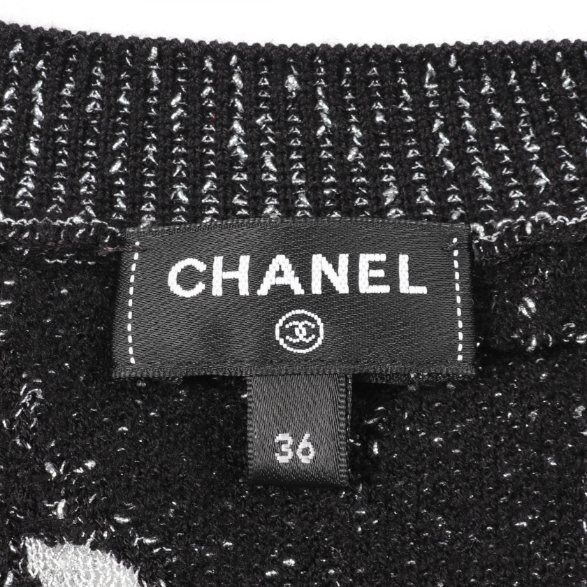 カメリア ココマーク ニット クルーネック ビスコース ブラック シルバー シャネル トップス CHANEL