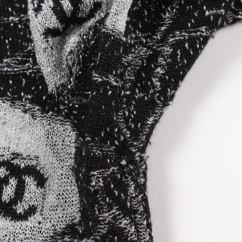カメリア ココマーク ニット クルーネック ビスコース ブラック シルバー シャネル トップス CHANEL