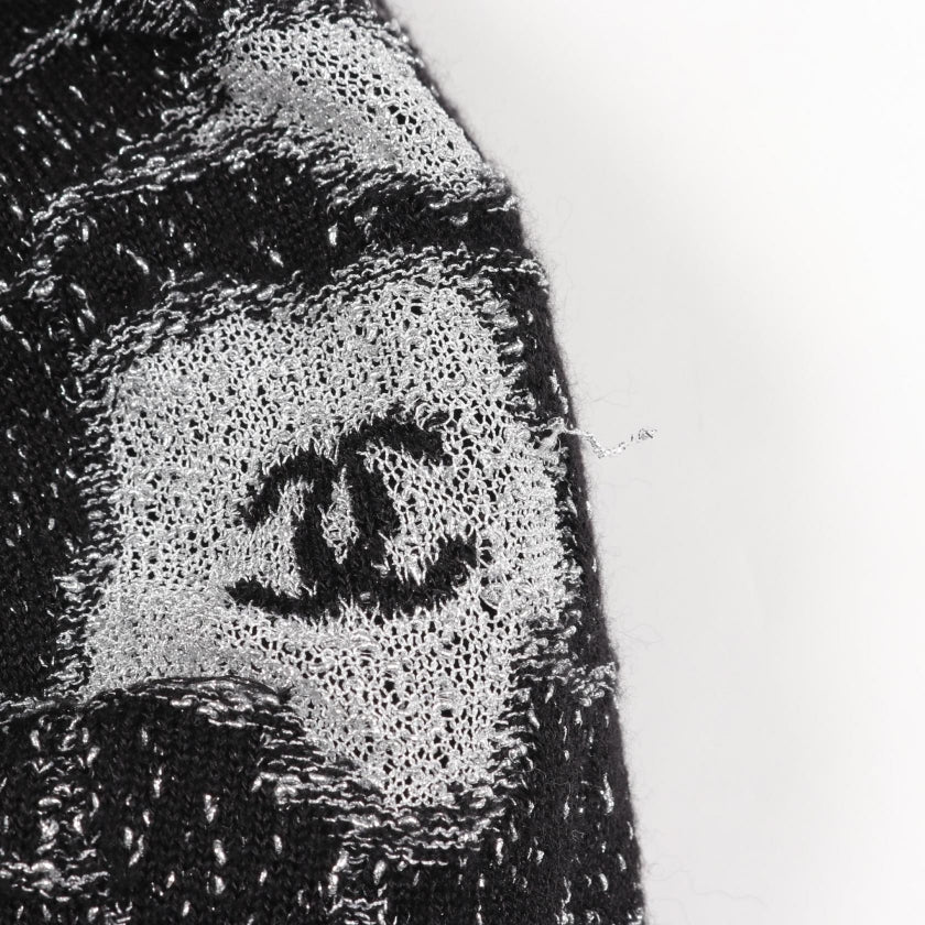 カメリア ココマーク ニット クルーネック ビスコース ブラック シルバー シャネル トップス CHANEL