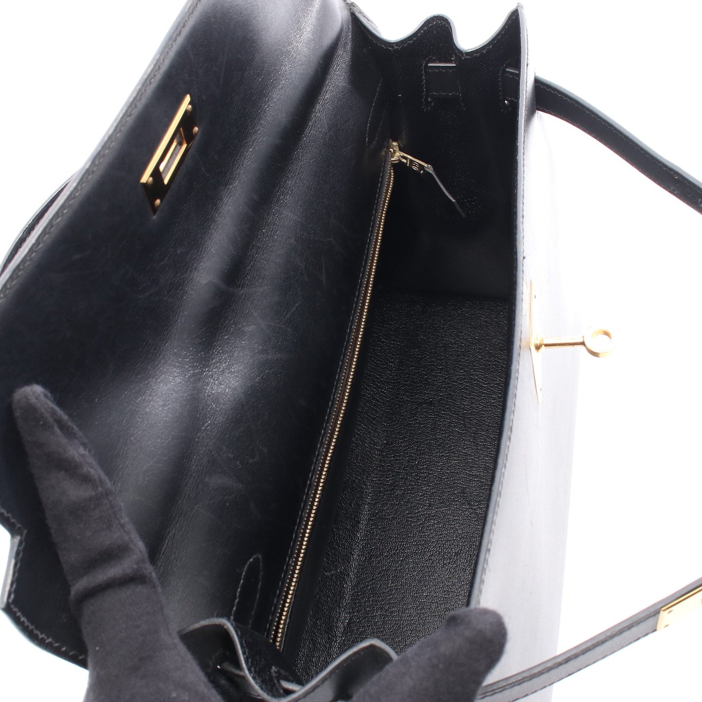 ケリー32 ハンドバッグ ボックスカーフ ブラック ゴールド金具 ○Z刻印 エルメス バッグ HERMES