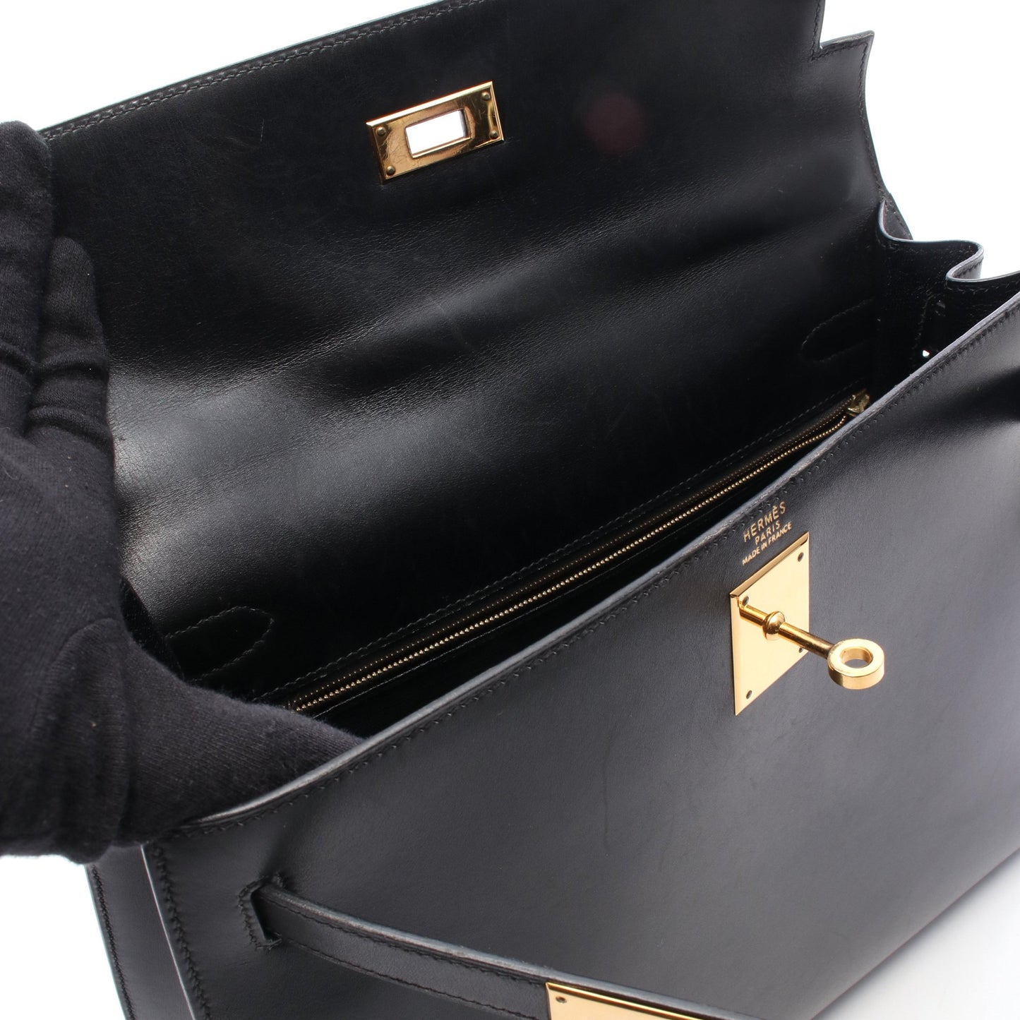 ケリー32 ハンドバッグ ボックスカーフ ブラック ゴールド金具 ○Z刻印 エルメス バッグ HERMES