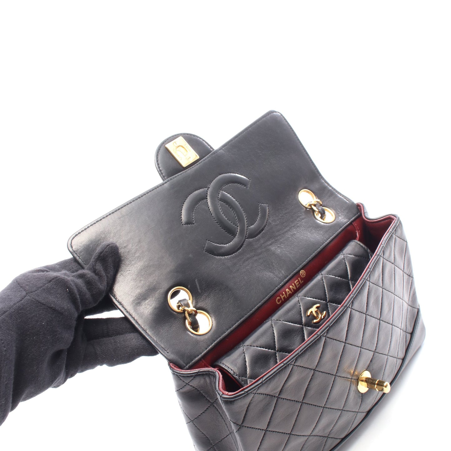 マトラッセ チェーンショルダーバッグ ラムスキン ブラック ゴールド金具 シャネル バッグ CHANEL