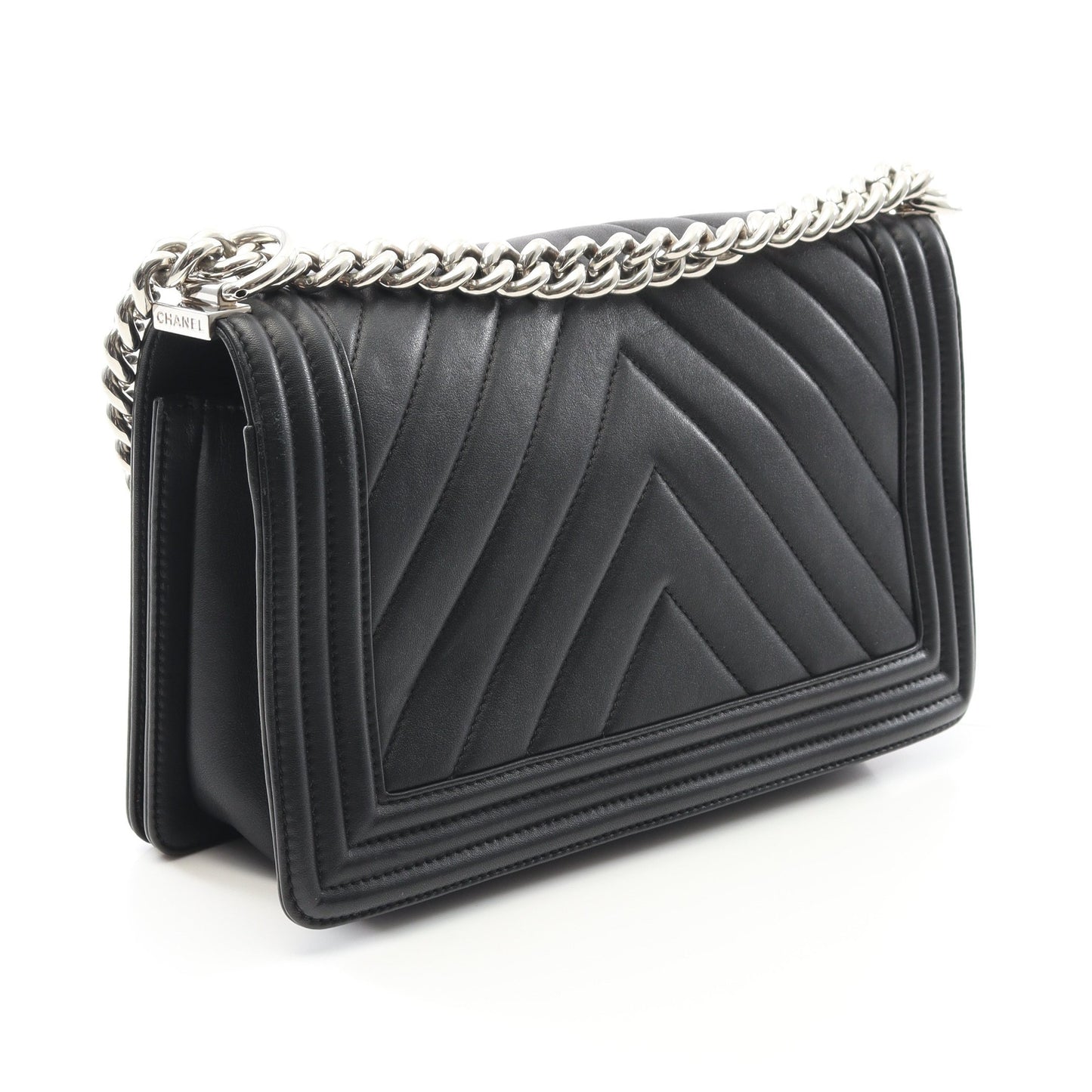 ボーイシャネル シェブロン Vステッチ チェーンショルダーバッグ ラムスキン ブラック シルバー金具 シャネル バッグ CHANEL
