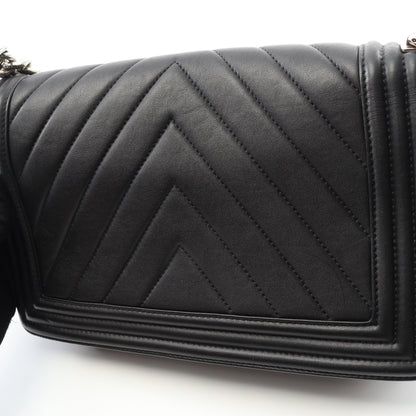 ボーイシャネル シェブロン Vステッチ チェーンショルダーバッグ ラムスキン ブラック シルバー金具 シャネル バッグ CHANEL