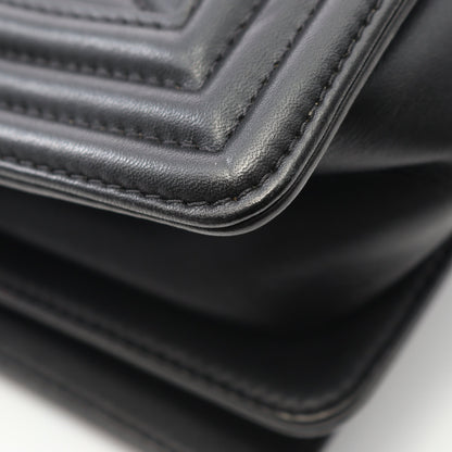 ボーイシャネル シェブロン Vステッチ チェーンショルダーバッグ ラムスキン ブラック シルバー金具 シャネル バッグ CHANEL