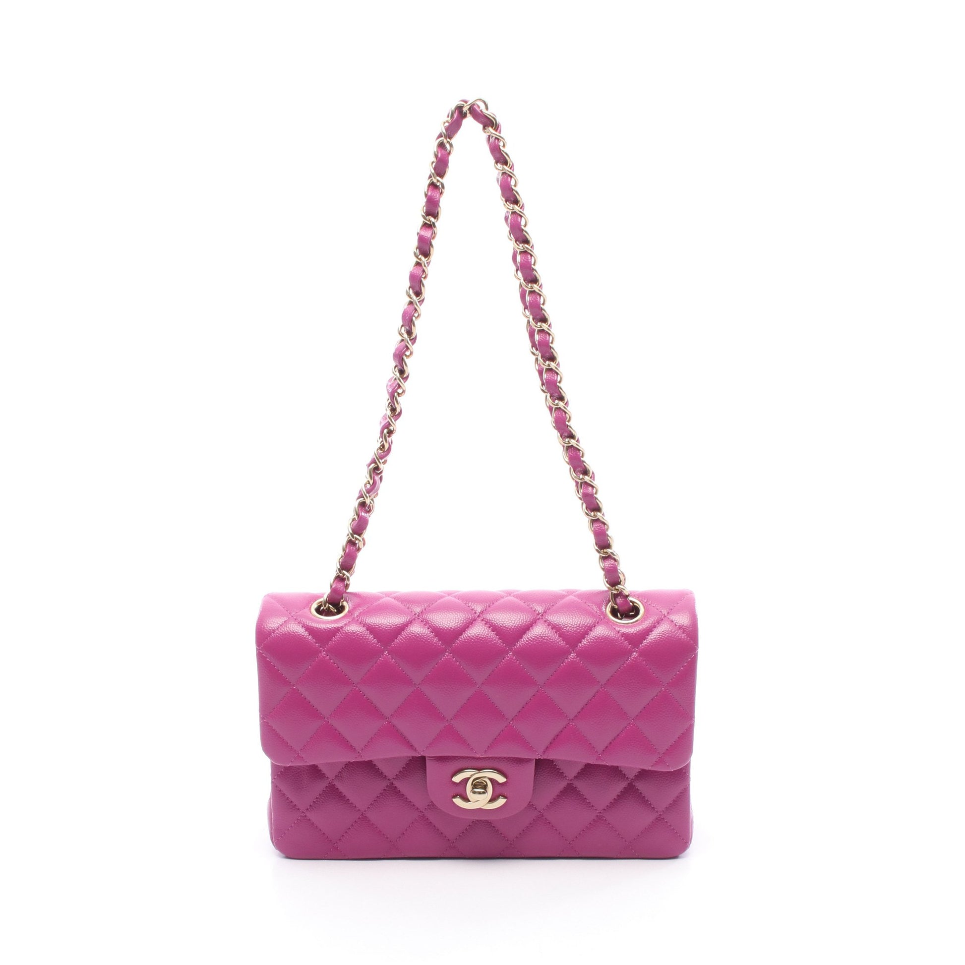 マトラッセ Wフラップ Wチェーンショルダーバッグ キャビアスキン ピンクパープル ゴールド金具 シャネル バッグ CHANEL