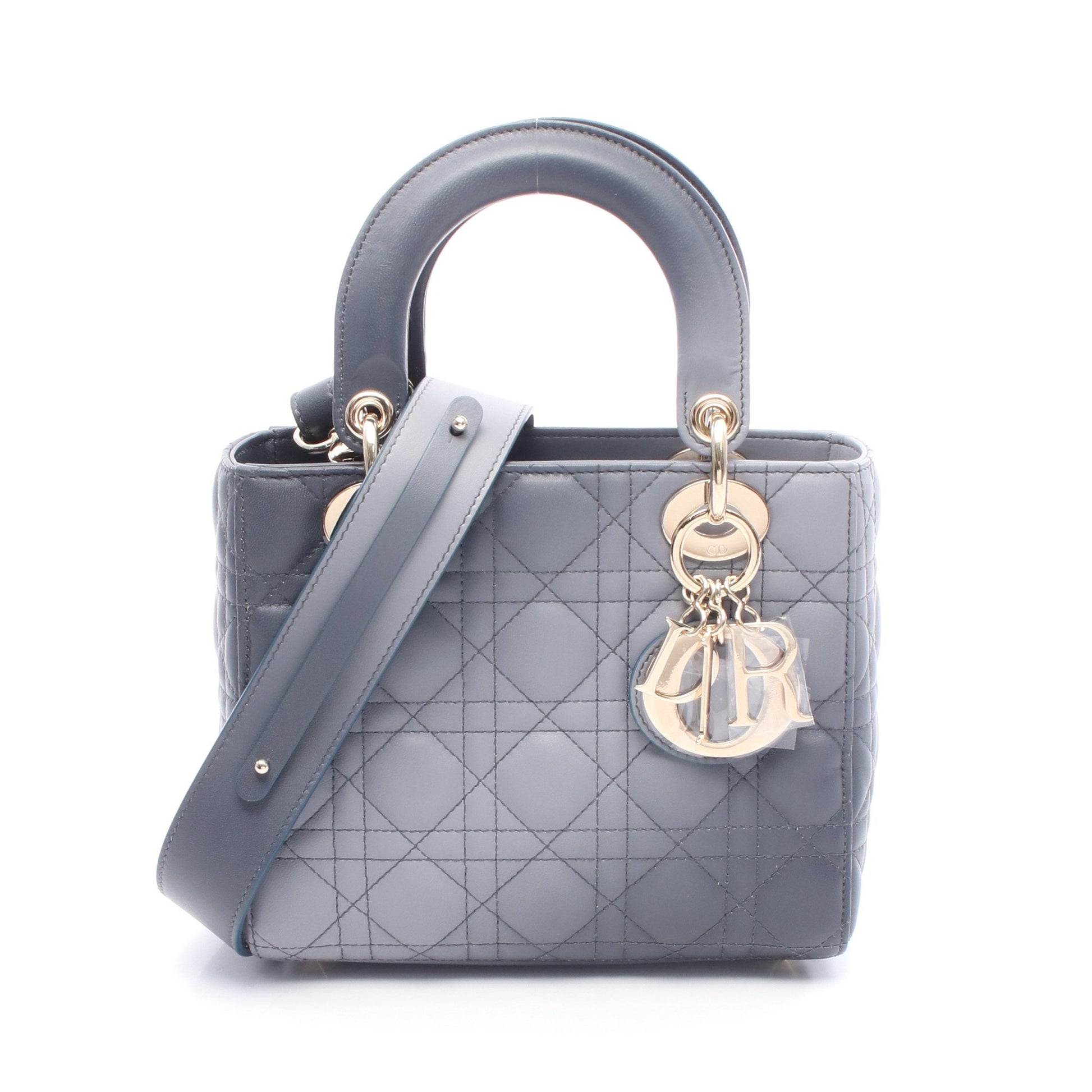 レディディオール スモール カナージュ ハンドバッグ レザー グレー 2WAY クリスチャンディオール バッグ Christian Dior