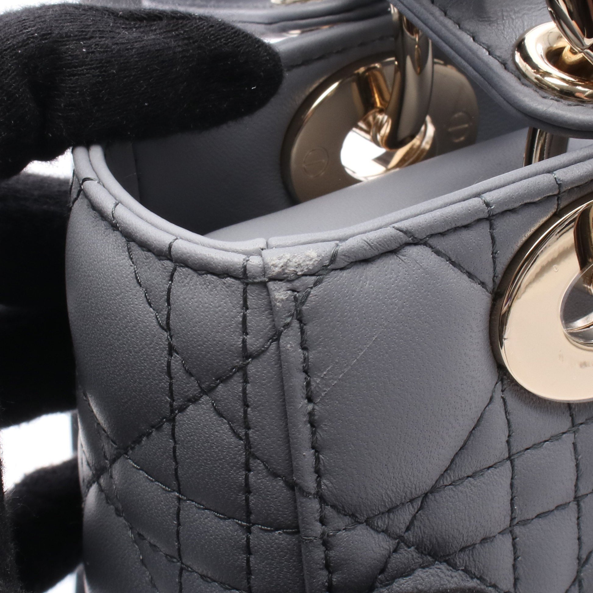 レディディオール スモール カナージュ ハンドバッグ レザー グレー 2WAY クリスチャンディオール バッグ Christian Dior